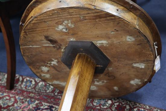 A 19th century Maltese olive wood marble top drum table, W.2ft 1.25in.